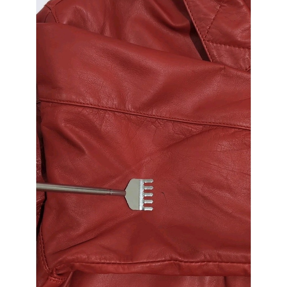 Jubian Tokyo TFC Genuine‎ Red Leather Bomber Jacket Size L Men Women 90s vibe - Picture 9 of 13